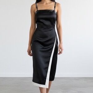 Luxe by Sheila Yen Satin A-Line Cocktail Dress Black size 4‎